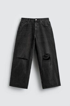 详情-11 Mid-Waist Ripped Workwear Denim Jeans — Relaxed Utility Casual Fit